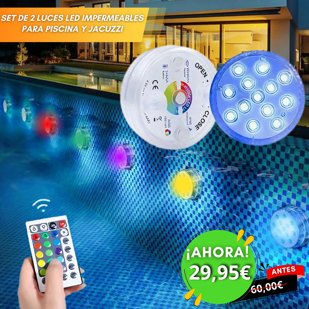 Set de 2 Luces LED Impermeables para Piscina y Jacuzzi